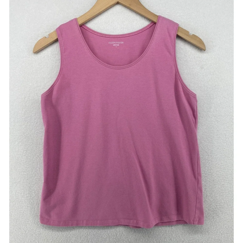 EILEEN FISHER Tank Top S Stretch Organic Cotton Jersey Scoop Neck Pink USA
